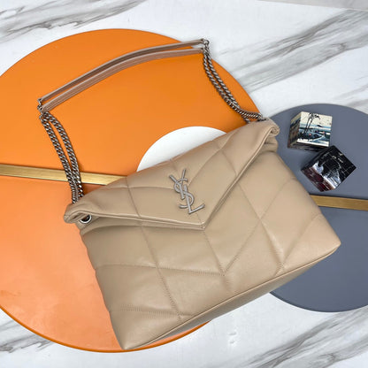 YSL Loulou Puffer Medium Bag 35cm Apricot Glossy Leather SHW