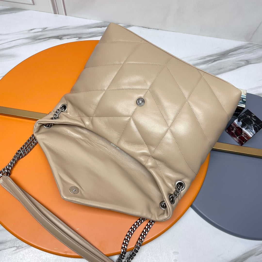 YSL Loulou Puffer Medium Bag 35cm Apricot Glossy Leather SHW
