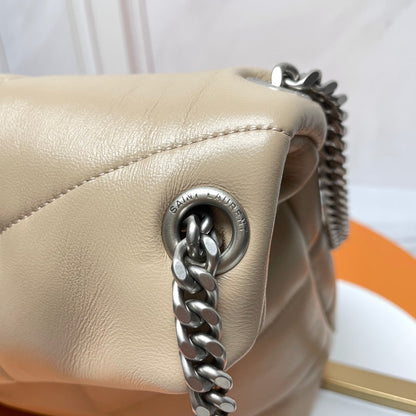 YSL Loulou Puffer Medium Bag 35cm Apricot Glossy Leather SHW