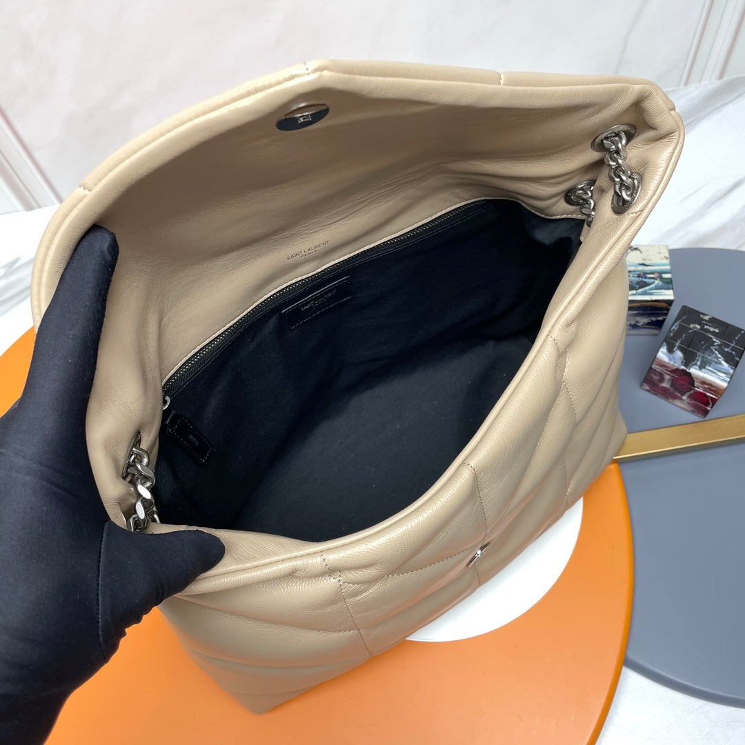 YSL Loulou Puffer Medium Bag 35cm Apricot Glossy Leather SHW
