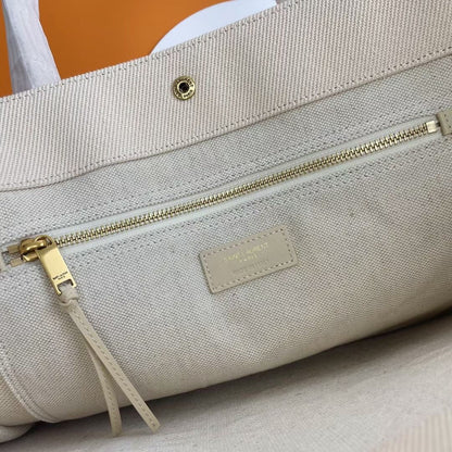 Rive Gauche Tote Ivory Canvas Leather Trim 286036