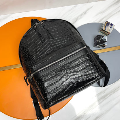YSL City Backpack 38 Black in Crocodile-patterned Cowhide 285765