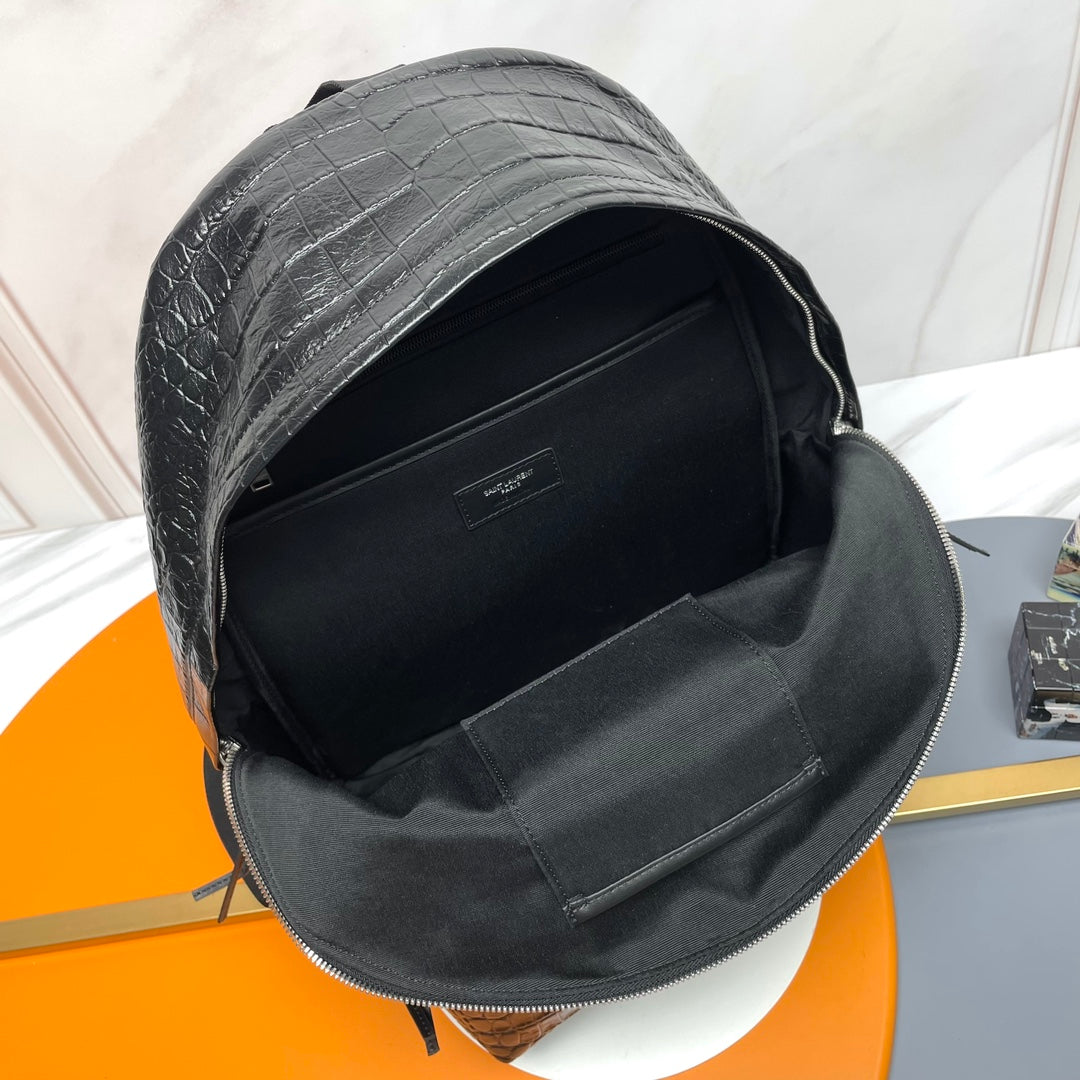 YSL City Backpack 38 Black in Crocodile-patterned Cowhide 285765