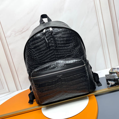 YSL City Backpack 38 Black in Crocodile-patterned Cowhide 285765