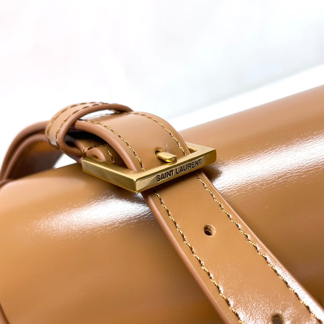 YSL Solferino Mini Satchel Bag Tan Brown Calfskin 285612