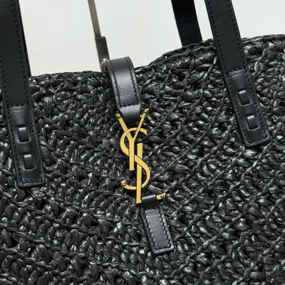 YSL Panier Tote Bag 44cm Black in Raffia 285710