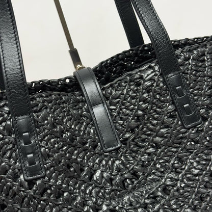 YSL Panier Tote Bag 44cm Black in Raffia 285710