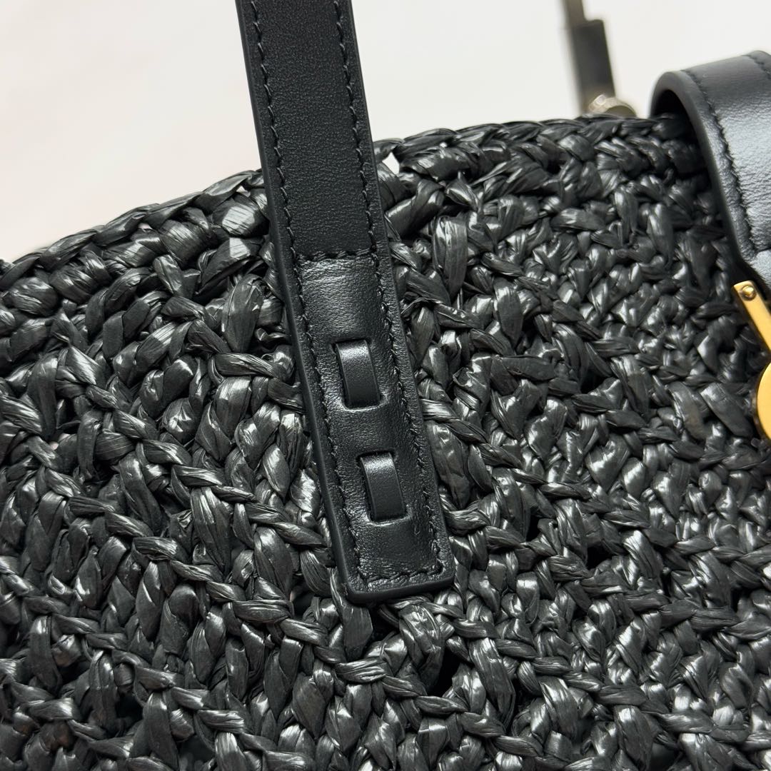 YSL Panier Tote Bag 44cm Black in Raffia 285710
