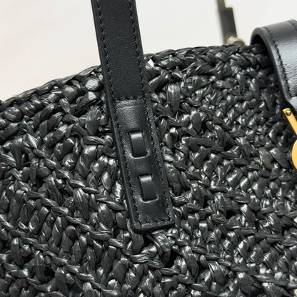 YSL Panier Tote Bag 44cm Black in Raffia 285710