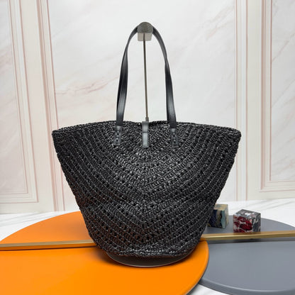 YSL Panier Tote Bag 44cm Black in Raffia 285710