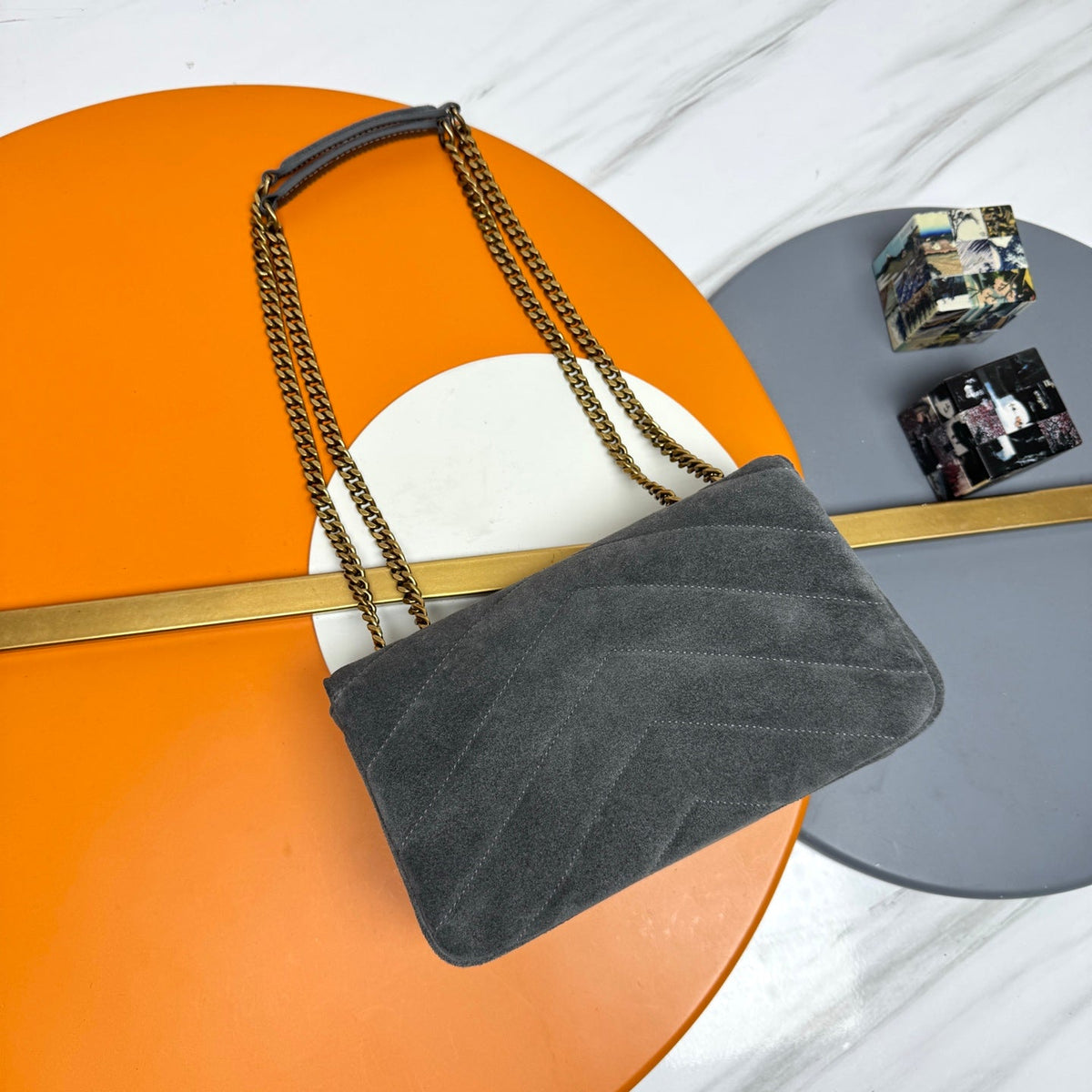YSL Loulou Small Bag 24cm Grey Suede 285671
