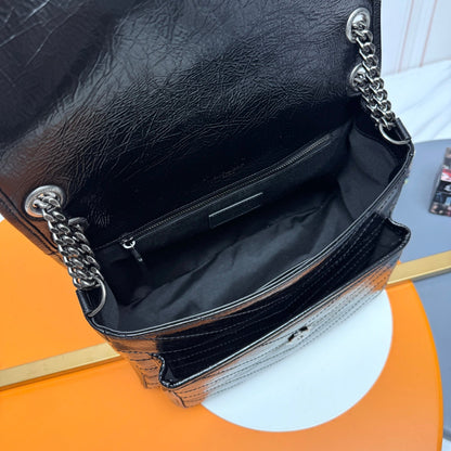 YSL Niki Shoulder Bag 28cm Black Elephant Leather 285506