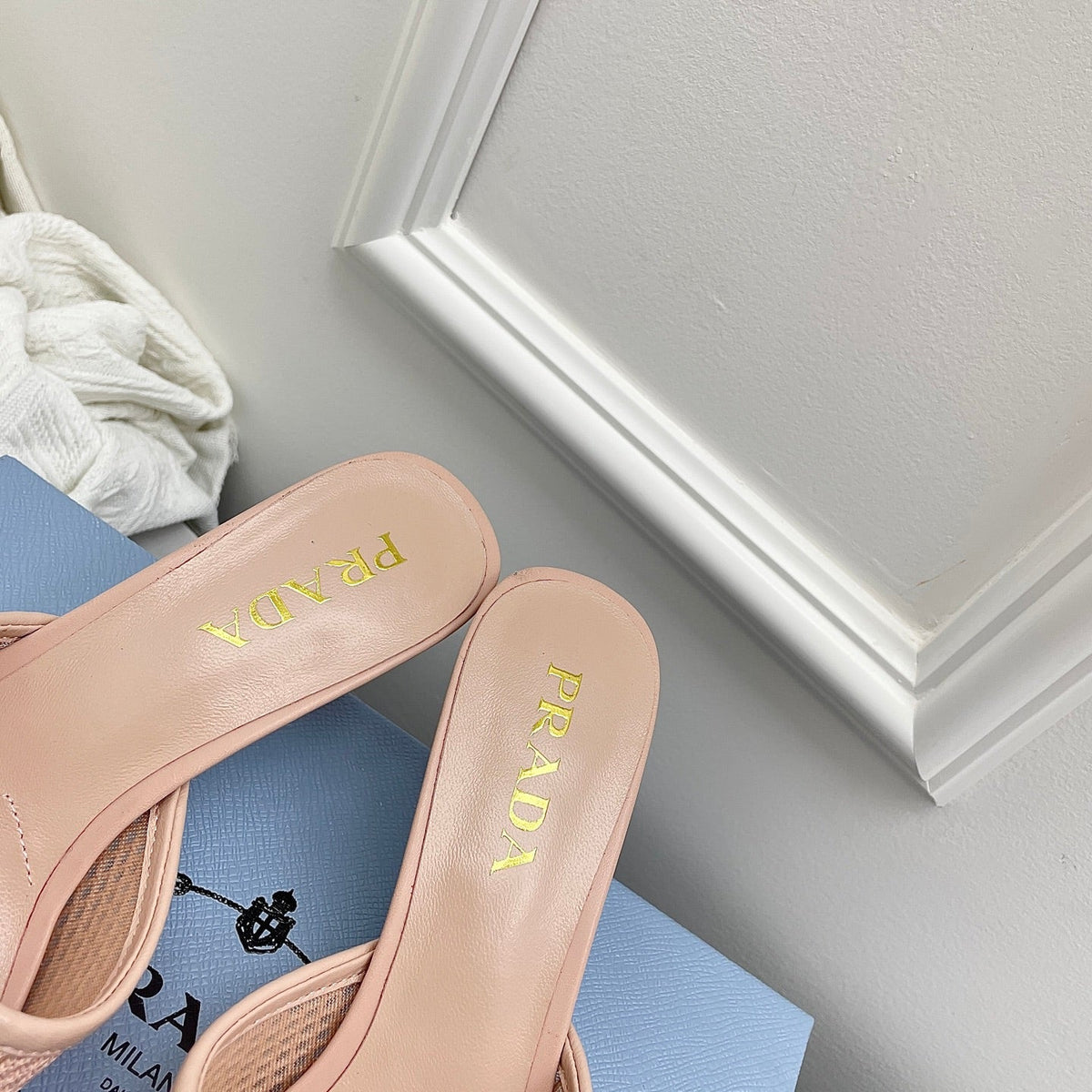 Prada 26s Mules Light Pink Mesh Leather 726972