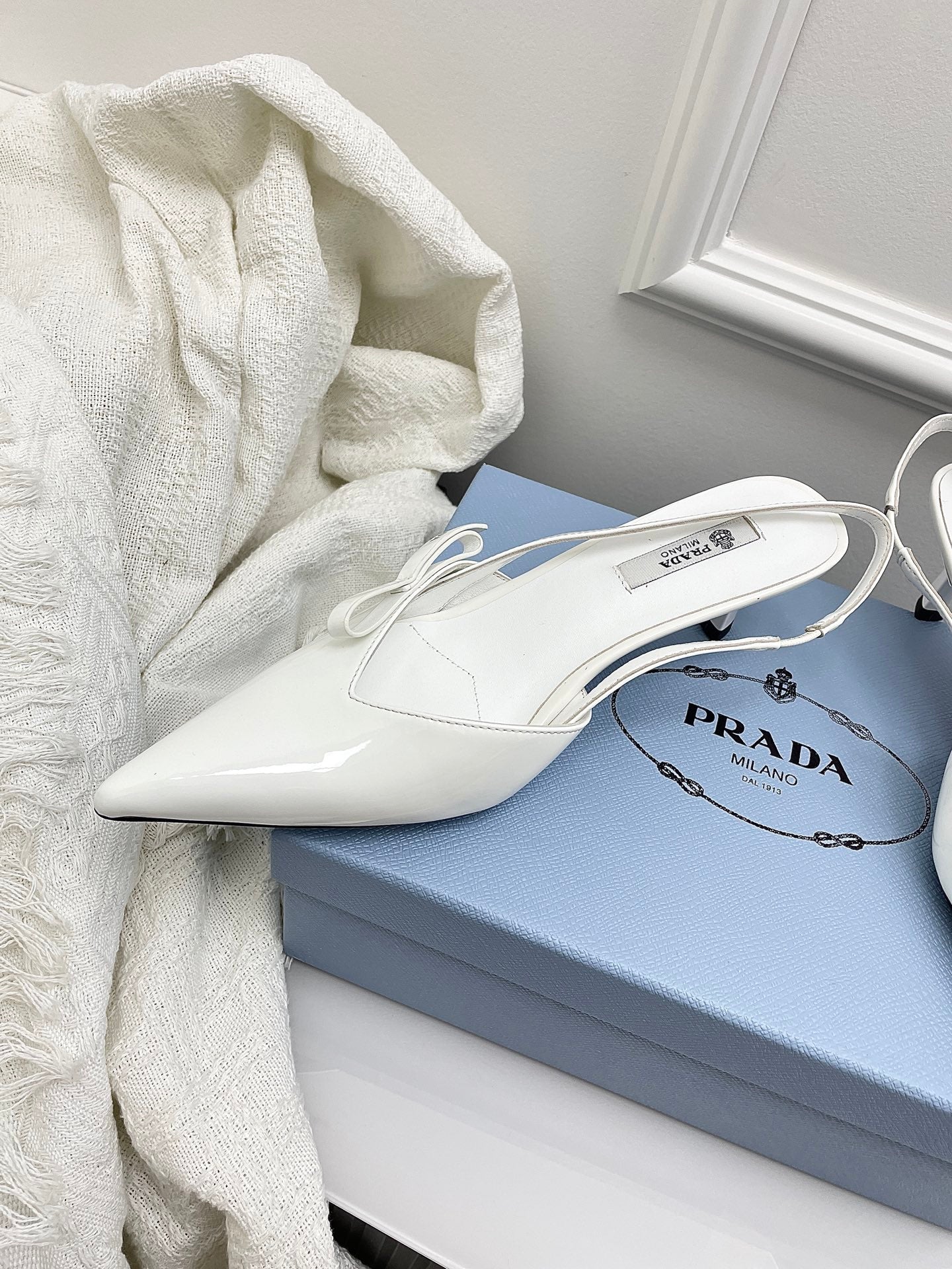 Prada 26s Slingback White Patent Leather 726981