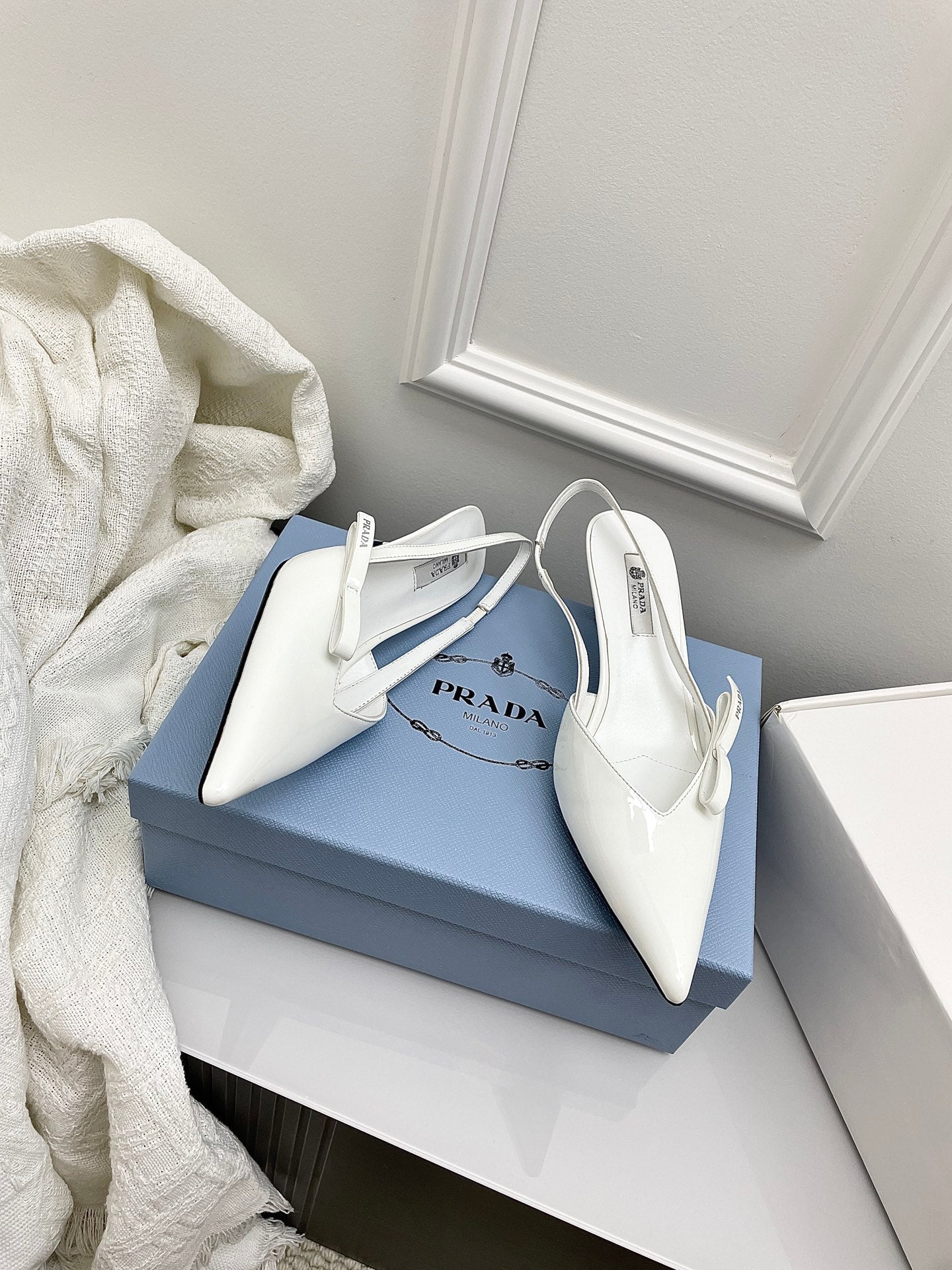 Prada 26s Slingback White Patent Leather 726981
