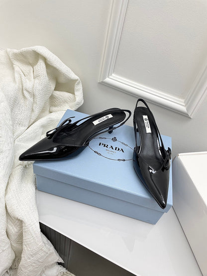 Prada 26s Slingback Black Patent Leather 726983