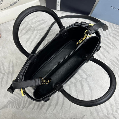 Prada Buckle Tote Bag 28cm Black Grain Cowhide