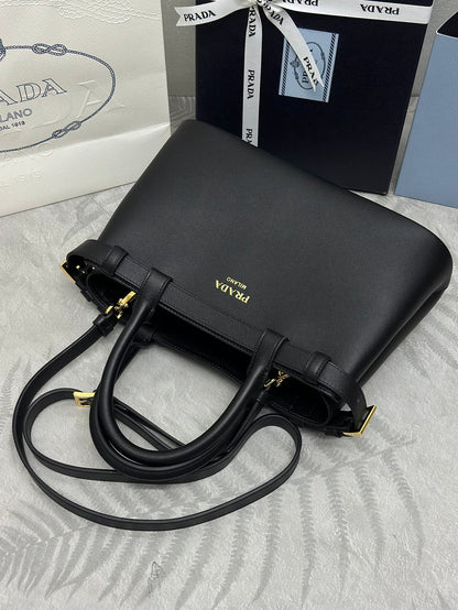 Prada Buckle Tote Bag 28cm Black Grain Cowhide