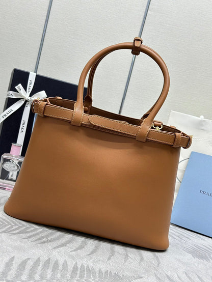 Prada Buckle Tote Bag 35cm Brown Cowhide