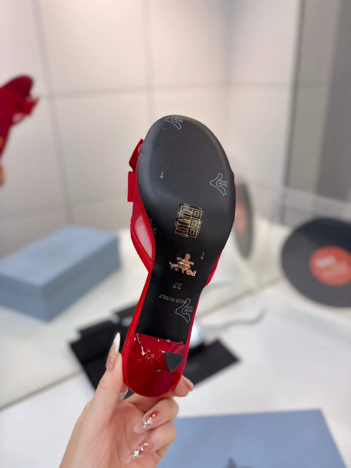 Prada Mesh 7.5cm Red Fabric Mules 834603