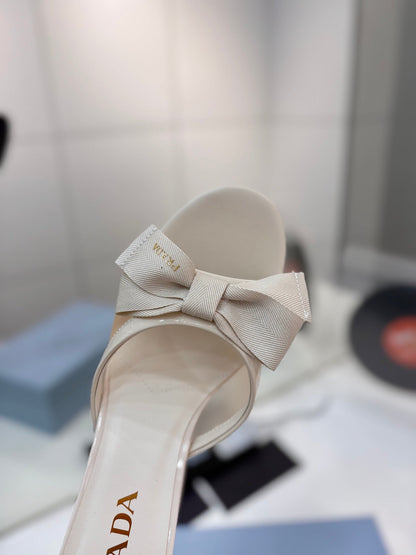 Prada Mesh 7.5cm Beige Fabric Mules 834604