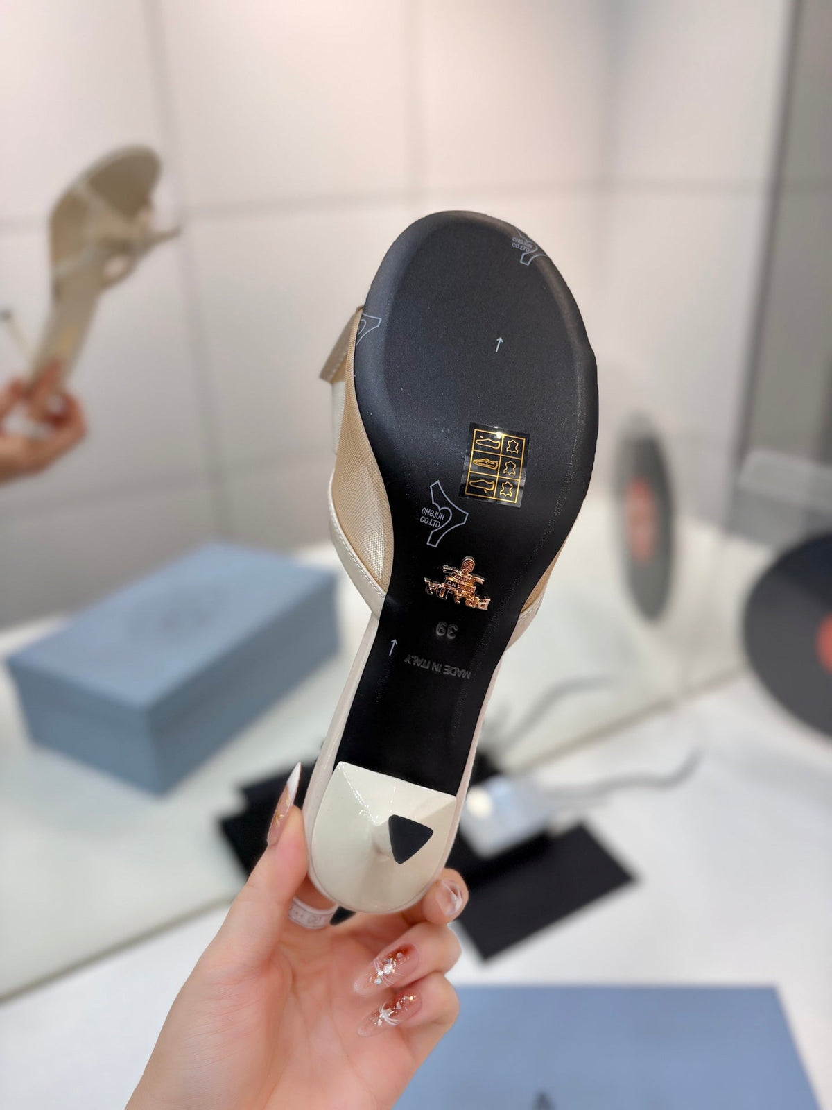 Prada Mesh 7.5cm Beige Fabric Mules 834604