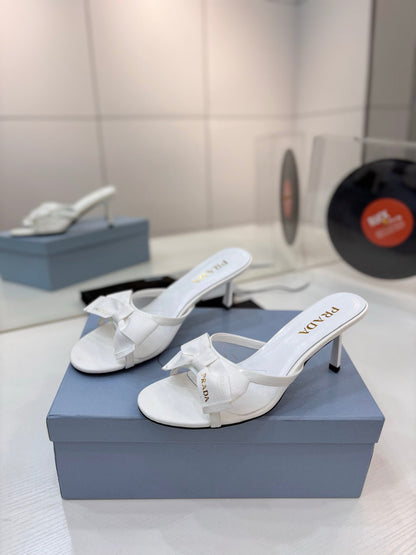 Prada Mesh 7.5cm White Fabric Mules 834605