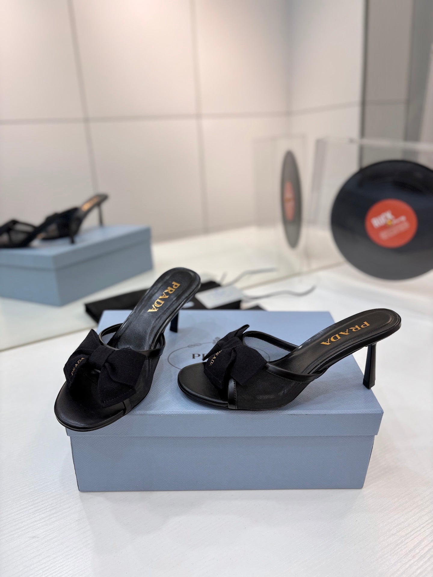 Prada Mesh 7.5cm Black Fabric Mules 834606