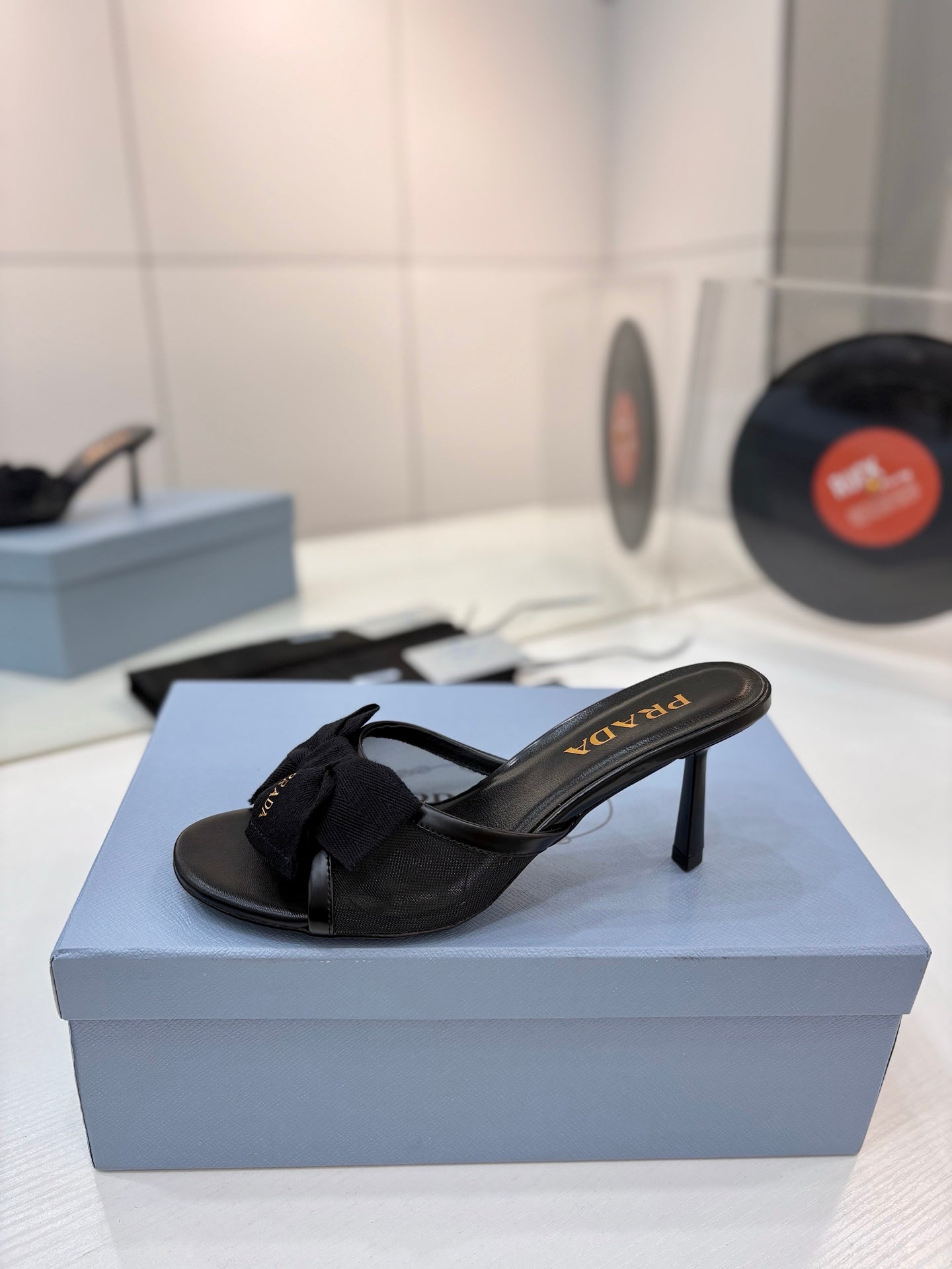 Prada Mesh 7.5cm Black Fabric Mules 834606