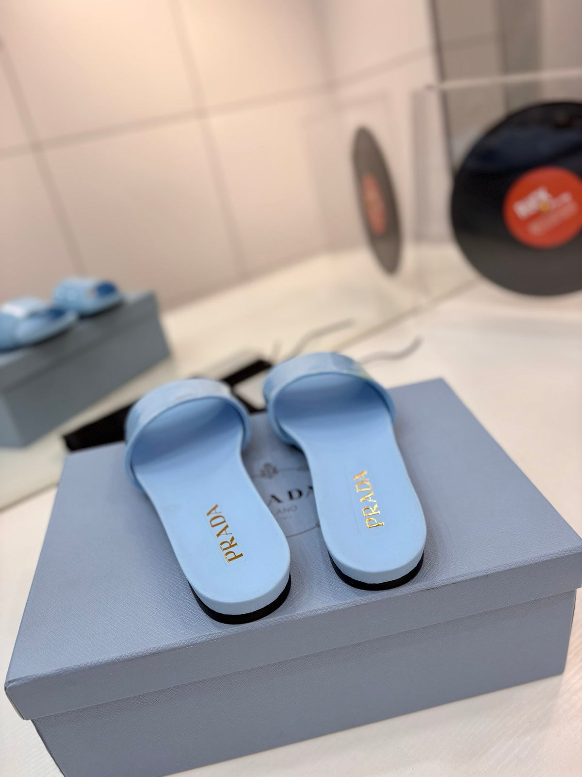 Prada Slides Blue Patent Leather 834593