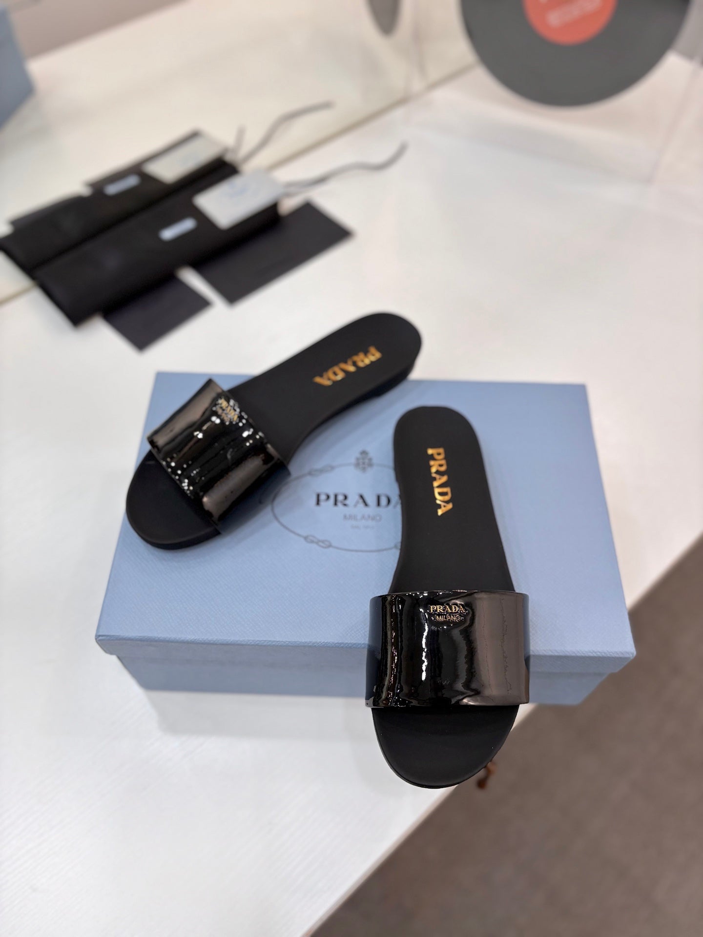 Prada Slides Black Patent Leather 834596
