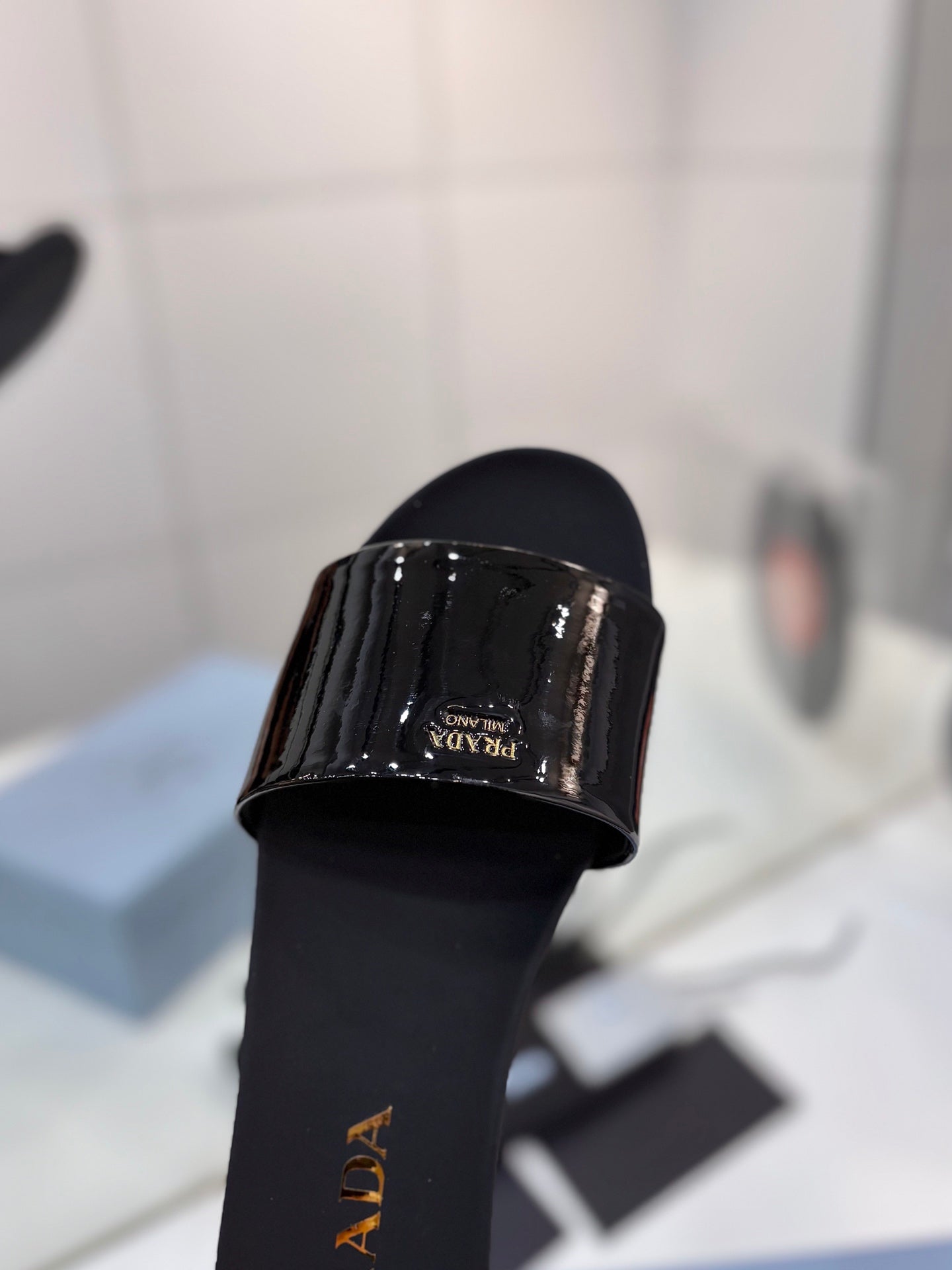 Prada Slides Black Patent Leather 834596