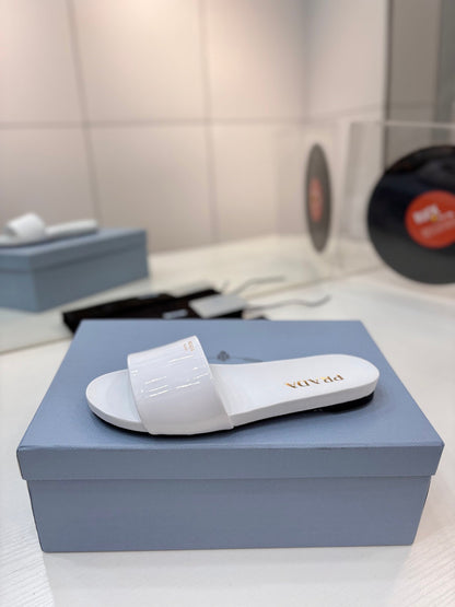 Prada Slides White Patent Leather 834597