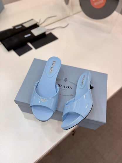 Prada Kitten Heel Sandals 4cm Light Blue Patent Leather 834599