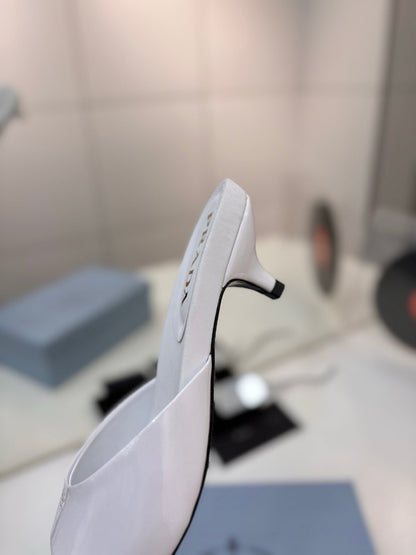 Prada Kitten Heel Sandals 4cm White Patent Leather 834600