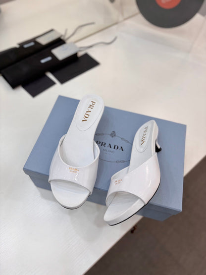 Prada Kitten Heel Sandals 4cm White Patent Leather 834600