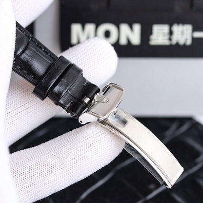 Rolex Cellini 39mm Silver Black Leather