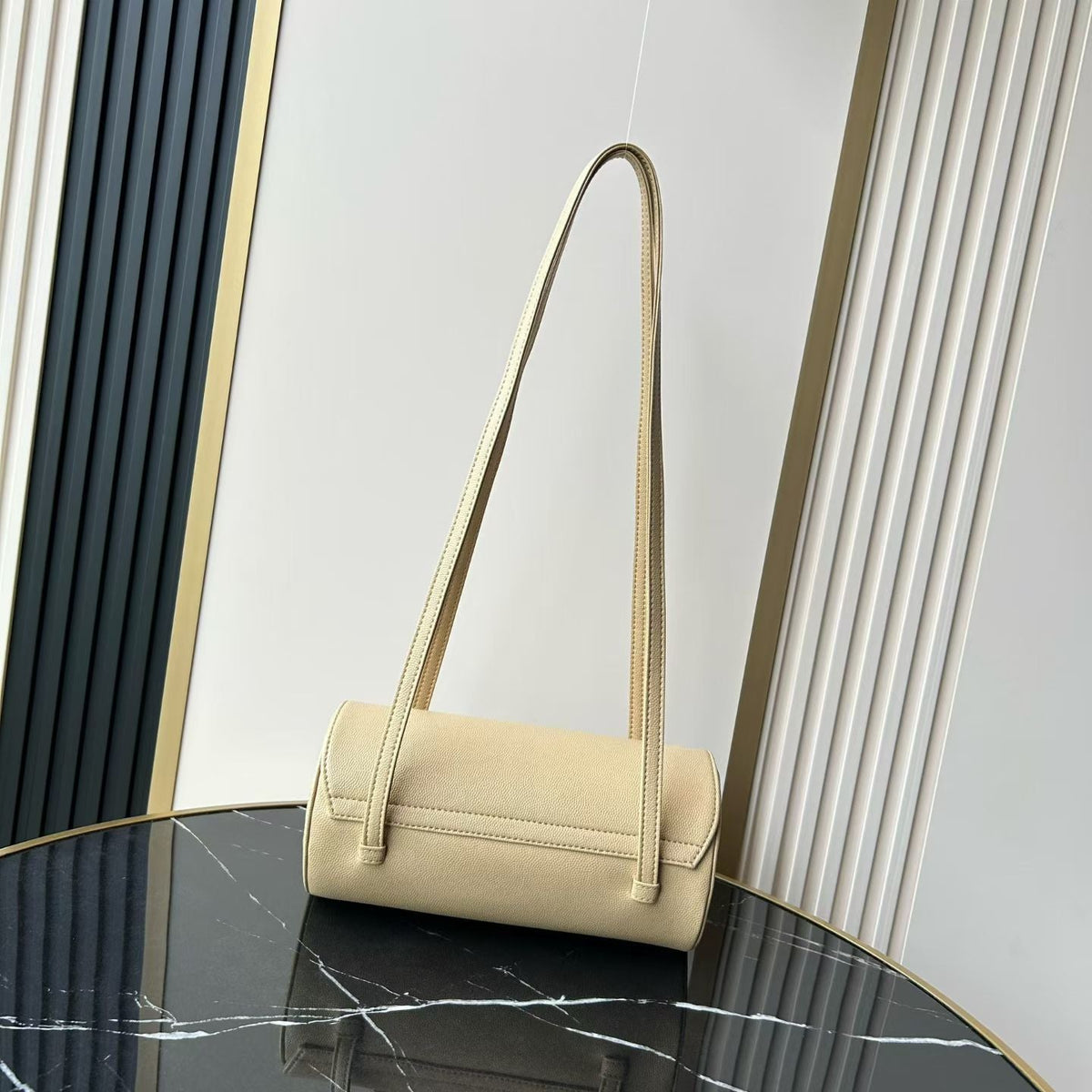 Chanel 2026 Bowling Ball Cylinder Bag 20.5cm Beige Caviar Leather 345493