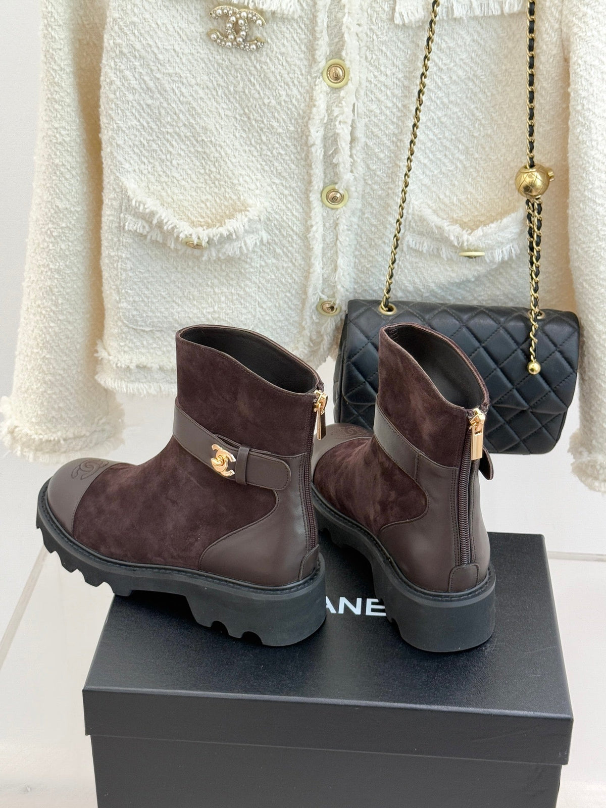 CC 26 Boot With Lug Sole Brown Black Suede Leather 610006