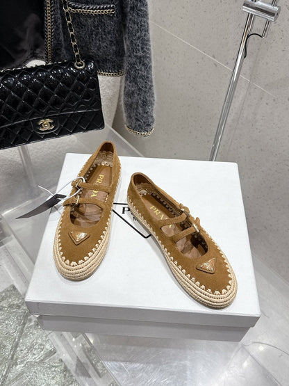 Pra 2025 Ballet Flat Brown Beige Suede Woven 554290