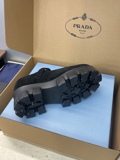 Prada Brushed Monolith Mary Janes Loafer Black Suede 551883