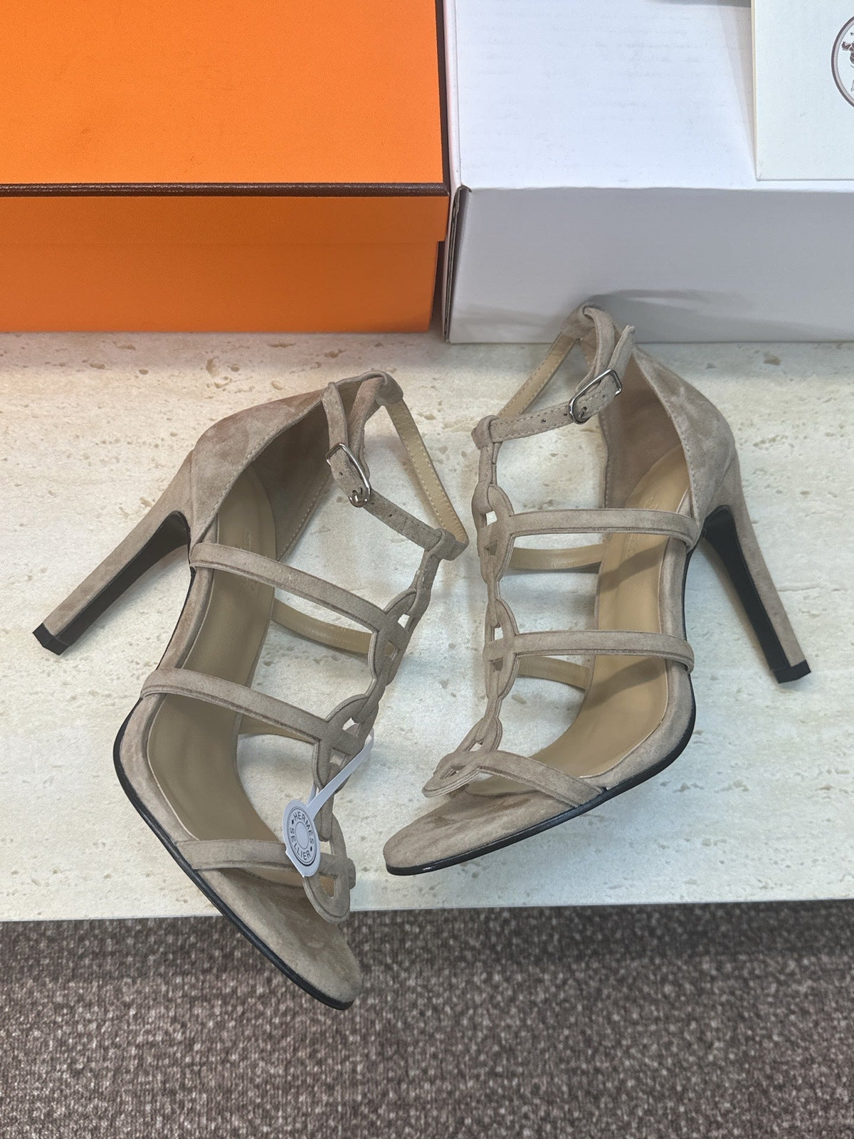 HM 26ss High Heels Sandals 95 Beige Suede 633224