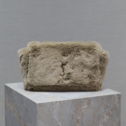 KATE SMALL BAG 22 IN ECRU BEIGE RABBIT FUR GOLD CHAIN