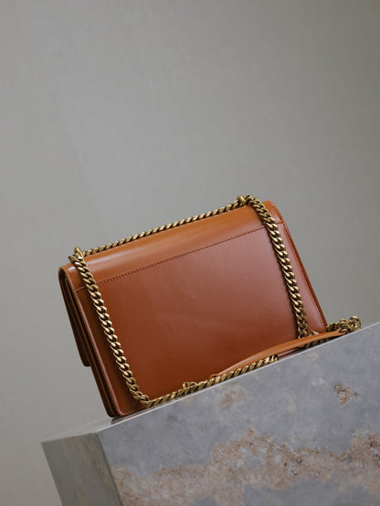 YSL Medium Sunset Shoulder Bag 22cm Brown Cowhide