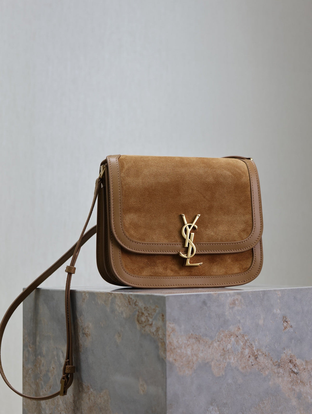 YSL Solferino Shoulder Bag Brown Suede