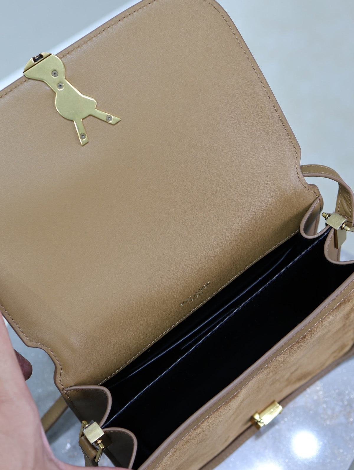YSL Solferino Shoulder Bag Brown Suede