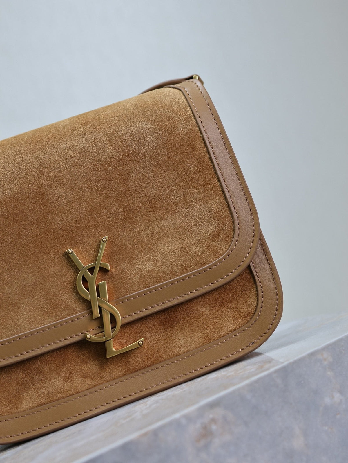 YSL Solferino Shoulder Bag Brown Suede