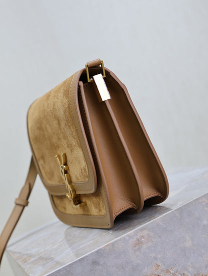 YSL Solferino Shoulder Bag Brown Suede