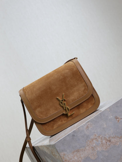 YSL Solferino Shoulder Bag Brown Suede