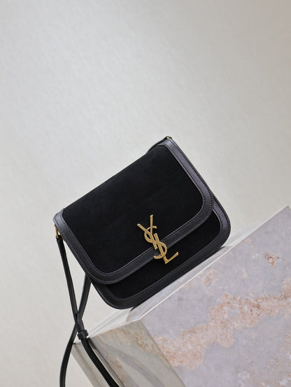 YSL Solferino Shoulder Bag Black Suede Leather